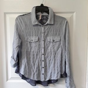Free People  Pinstripe Floral Blouse XS VGC